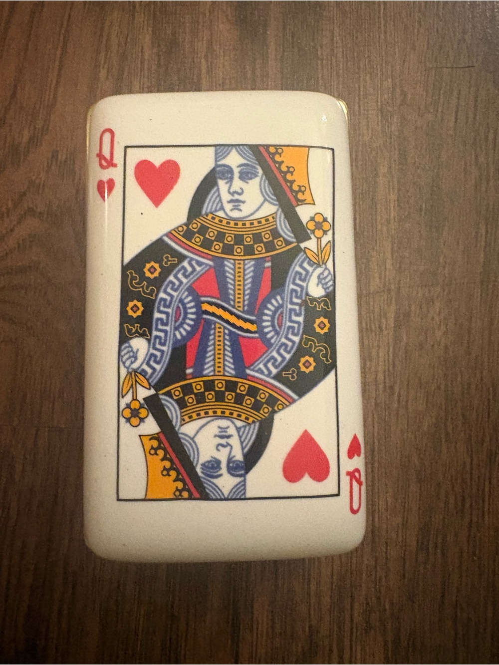 Queen of Hearts Ceramic Accent Tile – White with Red, Blue and Gold Details